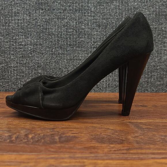 Fioni Peep Toe Pumps Womens 8 Black Suede Stiletto High Heel Dress Shoes - Picture 6 of 13